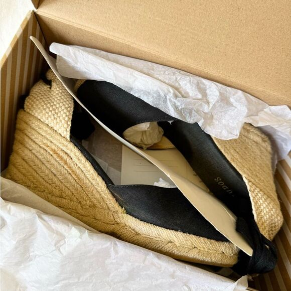 Soludos Black Marseille Espadrilles ankle tie wedges US women’s 8 - Picture 5 of 14